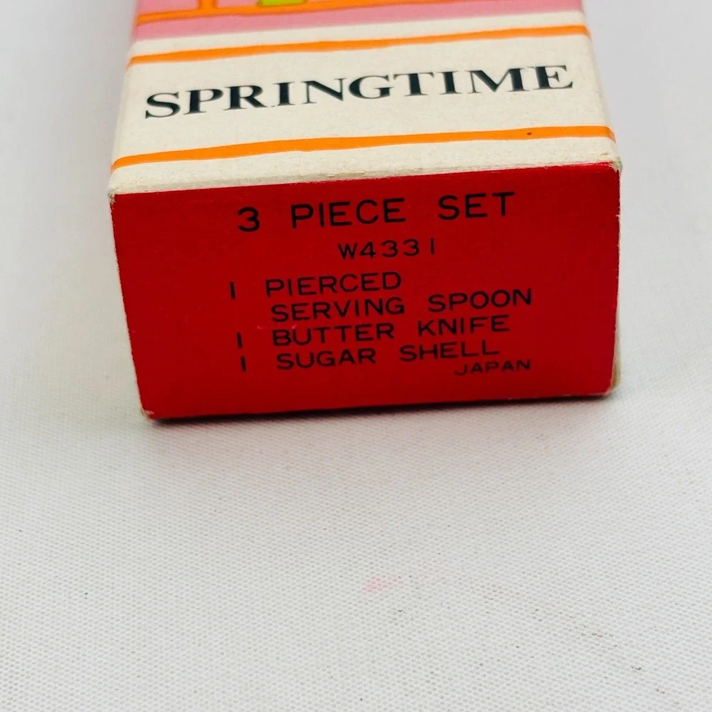 Vintage Springtime 3 Piece Set Pierced Serving‎ Spoon Butter Knife Sugar Shell